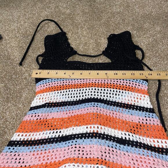 Colorblock Cut Out Lace Up Back Cover Up Dress crochet knit chest cut out SZ SM - Picture 5 of 11